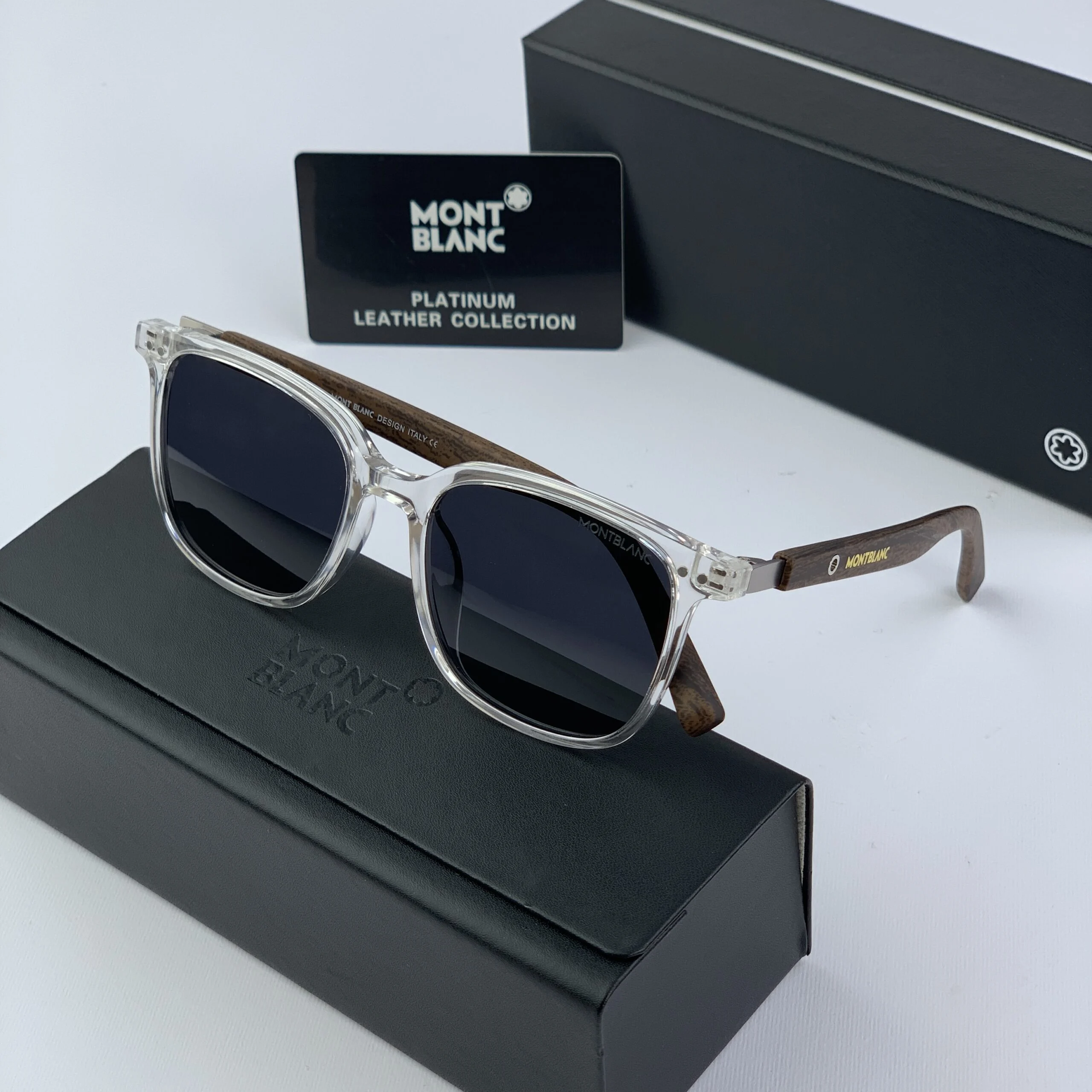 عینک آفتابی دسته چوب مربعی برند مونت بلان کد 142